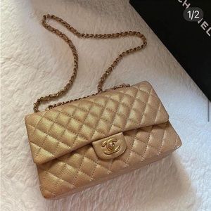 SOLD!!💎GUARANTEED AUTHENTIC Chanel Medium Classic Gold in Caviar GHW💎SUPER RARE💎